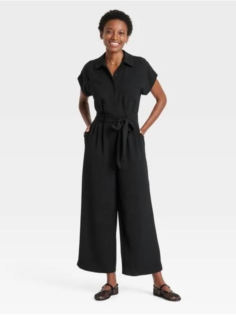 A New Day Wide-Leg Black Jumpsuit with Tie Waist
